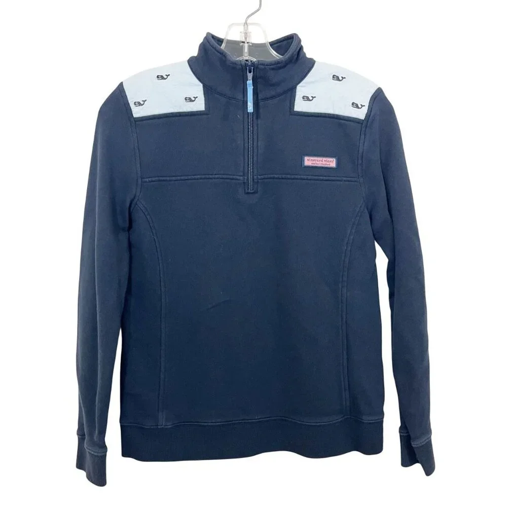 Vineyard Vines Women's Shep Shirt Navy Blue Whale Logo Quarter Zip Size XS‎